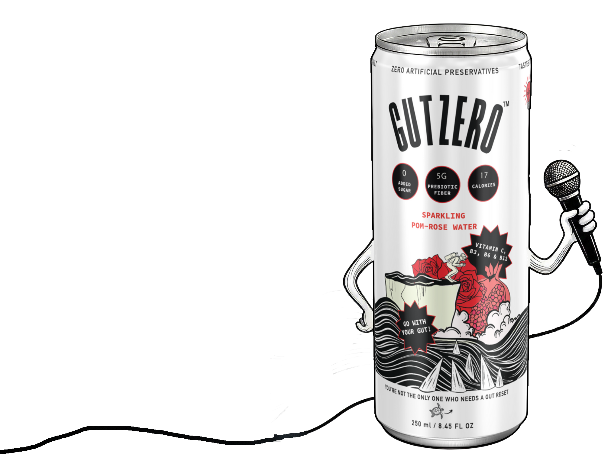 Gut Zero Sparkling Soda Can with splash effect